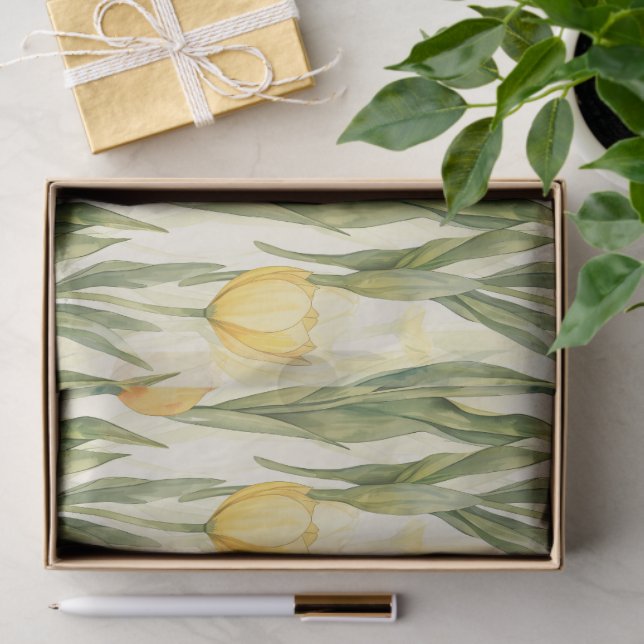 Watercolor Style Yellow Tulips All-over Print Tissue Paper (Gift)