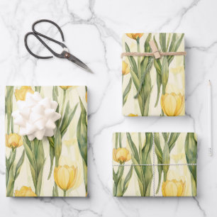 Watercolor Style Yellow Tulips All-over Print Wrapping Paper Sheet