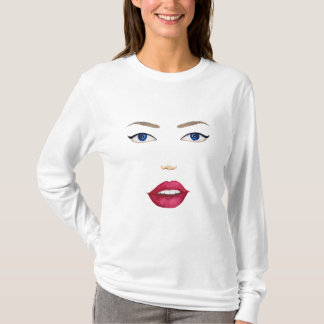 Watercolor stylised female face with red lips. T-Shirt