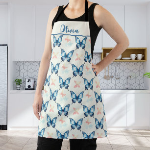 Watercolor Stylish Blue Butterflies Apron
