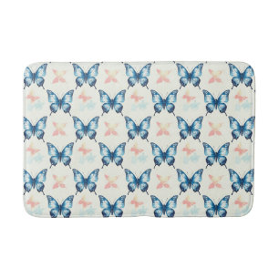 Watercolor Stylish Blue Butterflies Bath Mat