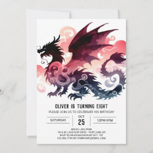 Watercolor Stylish Dragon Birthday Invitation