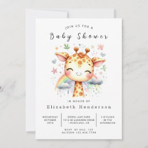 Watercolor Stylish Giraffe Baby Shower Invitation
