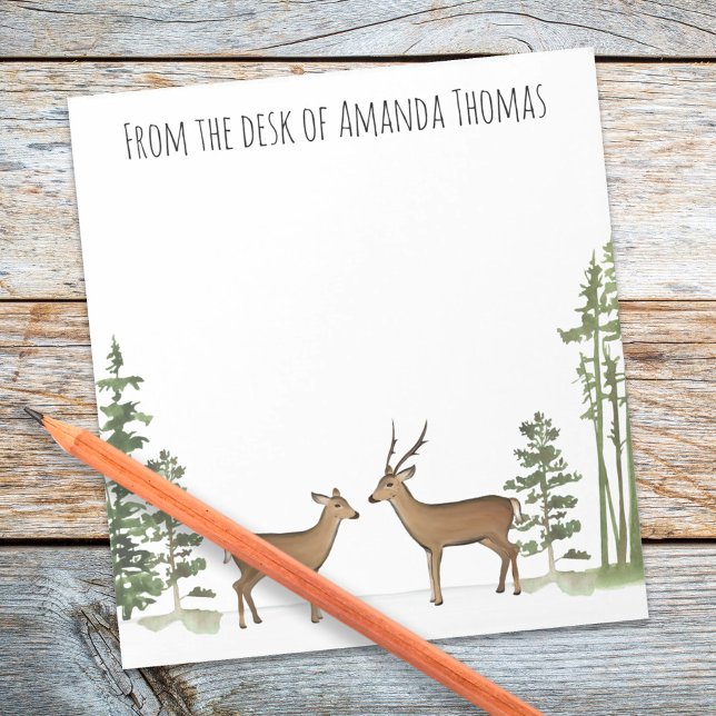 watercolor stylish woodland deer notepad (Woodland deer simple deer and buck notepad.)