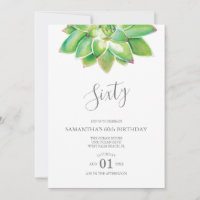 Watercolor Succulent 60th Birthday Invitation