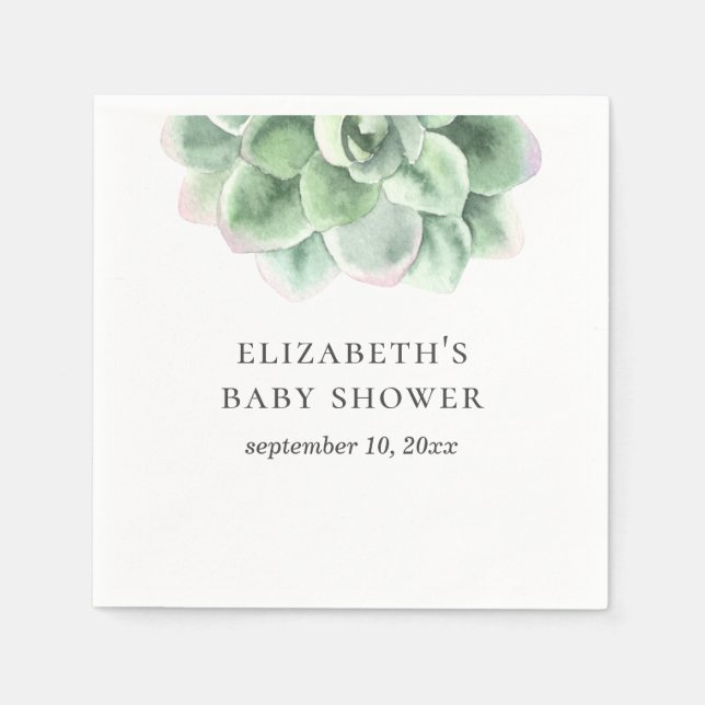 Watercolor succulent baby shower. Greenery cactus Napkin (Front)