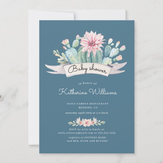 watercolor succulent baby shower invitation (Front)