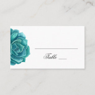 Watercolor succulent. Blue & teal wedding. Cactus Place Card