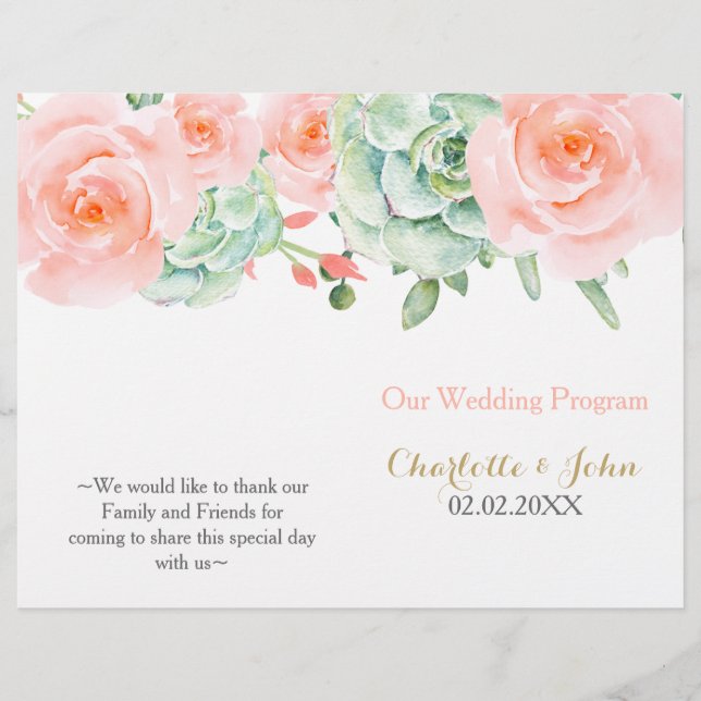 Watercolor Succulent Blush Floral Elegant Wedding (Front)