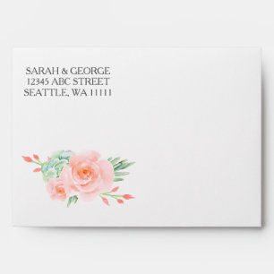 Watercolor Succulent Blush Floral Elegant Wedding Envelope