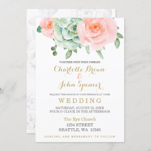 Watercolor Succulent Blush Floral Elegant Wedding Invitation