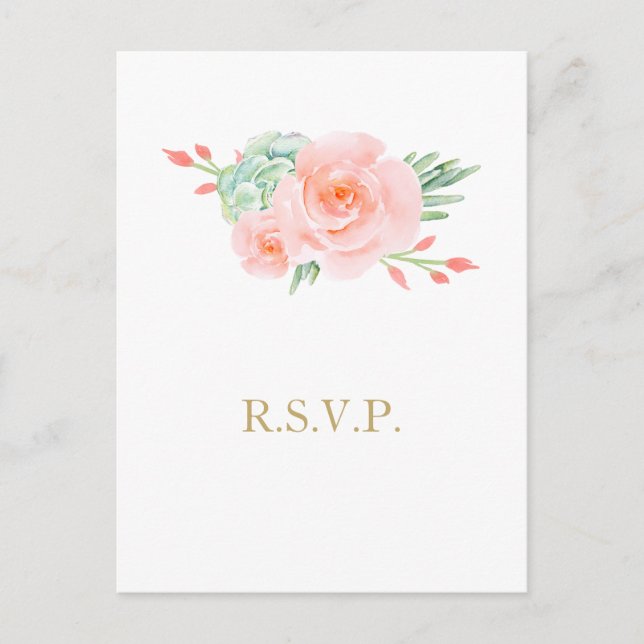 Watercolor Succulent Blush Floral Elegant Wedding Invitation Postcard (Front)