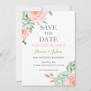 Watercolor Succulent Blush Floral Elegant Wedding Save The Date