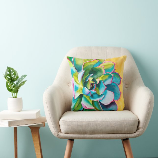Watercolor succulent botanical cushion (Chair)