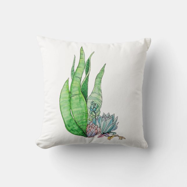 Watercolor Succulent Botanical Greenery  Cushion (Front)
