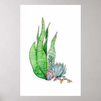 Watercolor Succulent Botanical Greenery Poster
