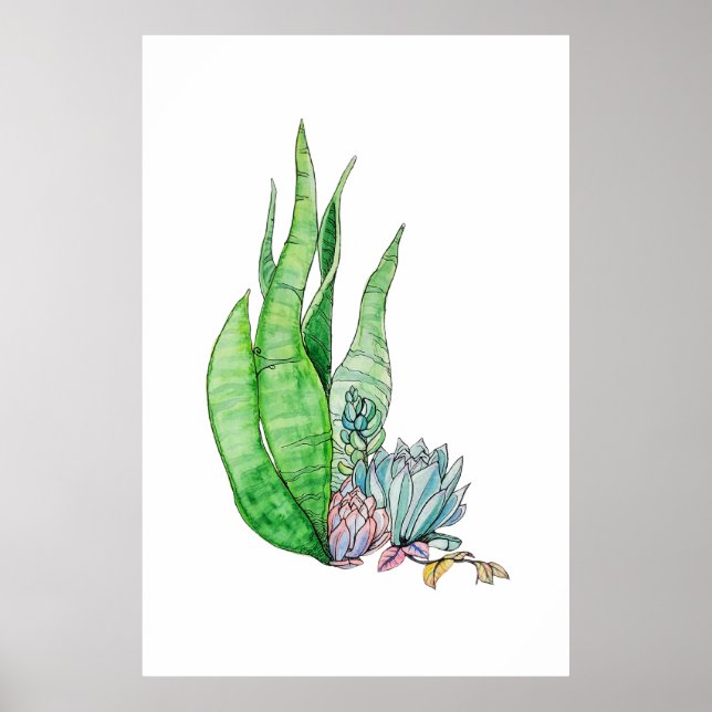 Watercolor Succulent Botanical Greenery  Poster (Front)