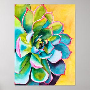 Watercolor succulent botanical poster
