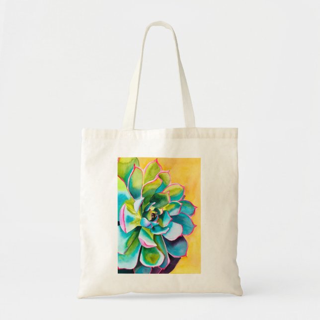 Watercolor succulent botanical tote bag (Front)