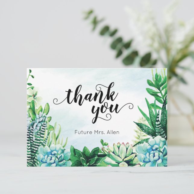 Watercolor Succulent Bridal Shower Flat Thank You (Standing Front)