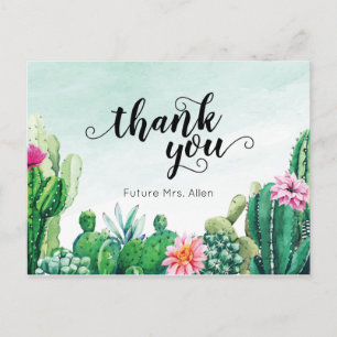 Watercolor Succulent Bridal Shower Flat Thank You Postcard