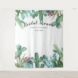 Watercolor Succulent Cactus Bridal Shower Tapestry