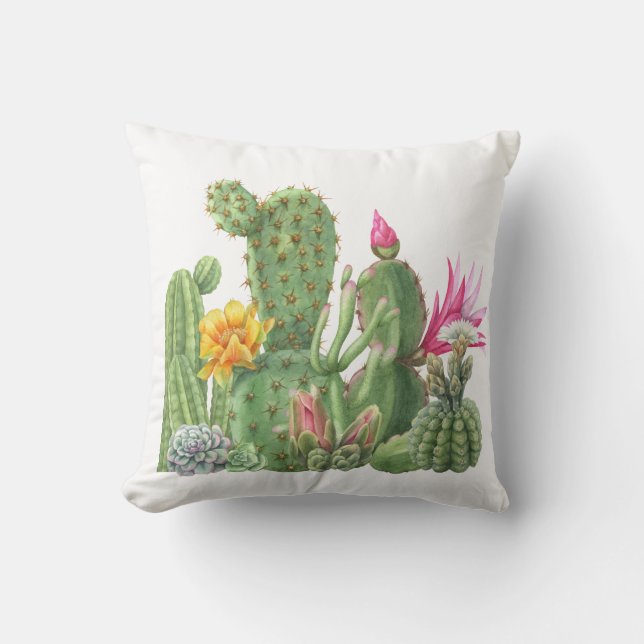Watercolor Succulent Cactus garden Desert Cushion (Front)