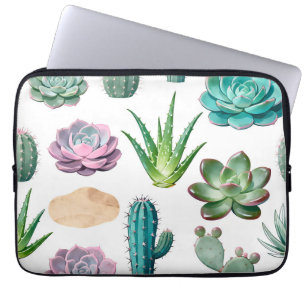 Watercolor Succulent Cactus Pattern Laptop Sleeve