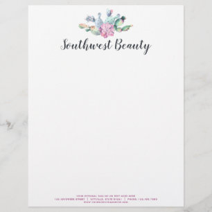 Watercolor Succulent Cactus Prickly Pear Bohemian Custom Letterhead