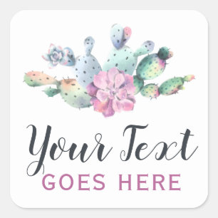 Watercolor Succulent Cactus Prickly Pear Bohemian Square Sticker