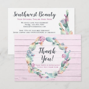 Watercolor Succulent Cactus Rustic Thank You Card