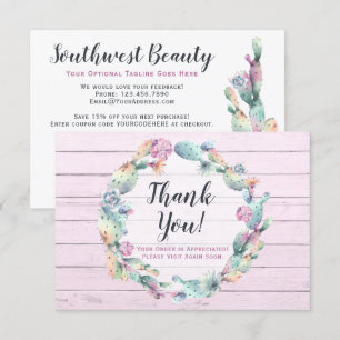 Watercolor Succulent Cactus Rustic Thank You Card