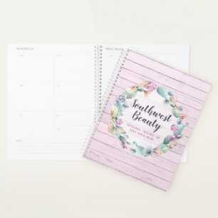 Watercolor Succulent Cactus & Rustic Wood Bohemian Planner
