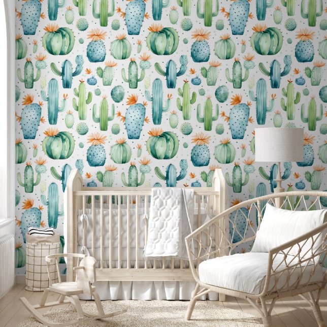 Watercolor Succulent Cactus Wallpaper (Kids)
