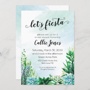 Watercolor Succulent Fiesta Shower Invitation