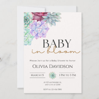 Watercolor Succulent Floral Baby Shower Invitation