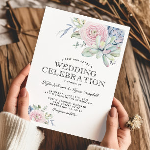 Watercolor Succulent Floral Bloom Vintage Wedding Invitation