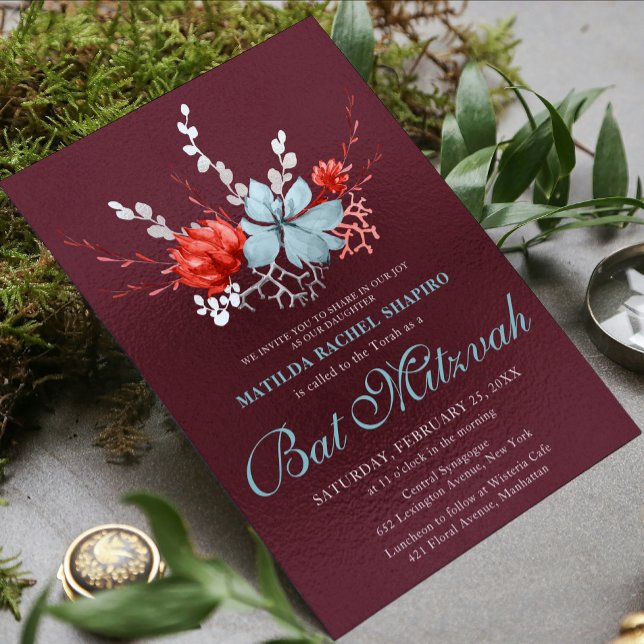 Watercolor Succulent Floral Botanical Bat Mitzvah Invitation (Creator Uploaded)