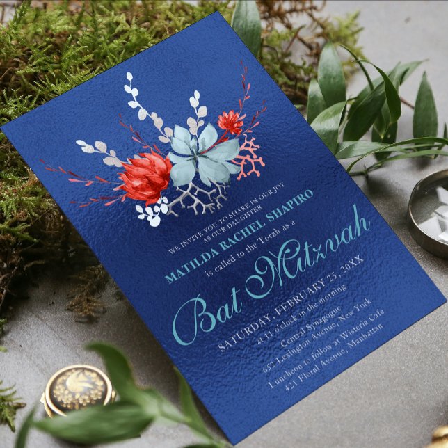 Watercolor Succulent Floral Botanical Bat Mitzvah Invitation (Creator Uploaded)