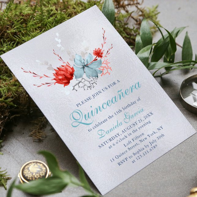 Watercolor Succulent Floral Botanical Quinceañera Invitation (Creator Uploaded)