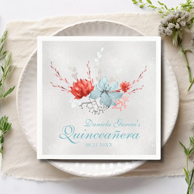 Watercolor Succulent Floral Botanical Quinceañera Napkin (Creator Uploaded)