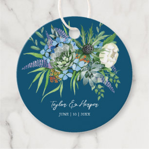 Watercolor Succulent Floral Bouquet Boho Wedding Favour Tags