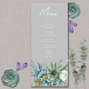 Watercolor Succulent Floral Bouquet Boho Wedding Menu