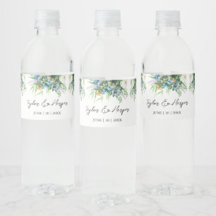 Watercolor Succulent Floral Bouquet Boho Wedding Water Bottle Label