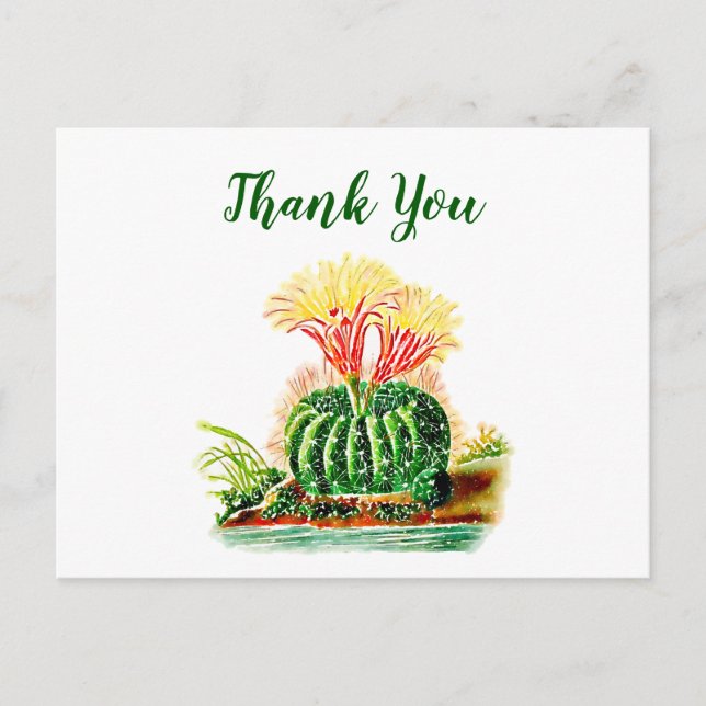 Watercolor Succulent Floral Cactus Thank You Postcard (Front)