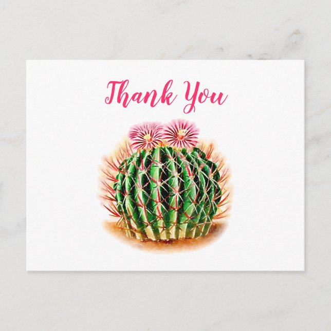 Watercolor Succulent Floral Cactus Thank You Postcard (Front)