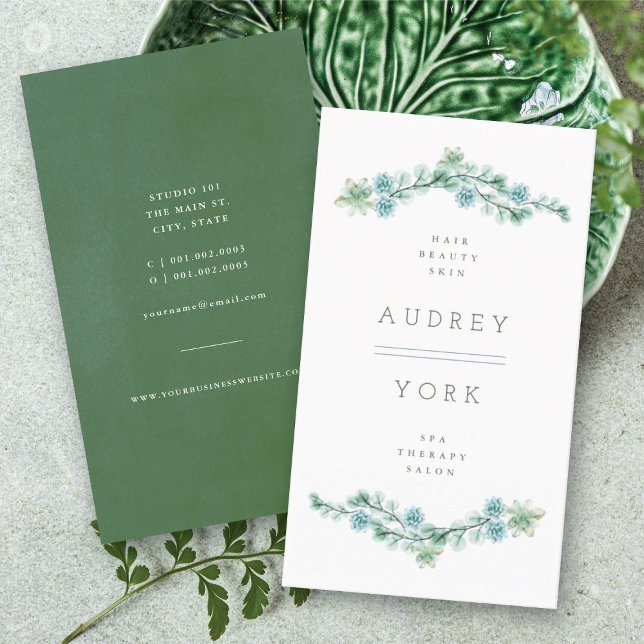 Watercolor Succulent Floral Chic Botanical Garden Business Card (Watercolor Succulent Floral Chic Botanical Garden Business/Profile Card @ fat_fa_tin)