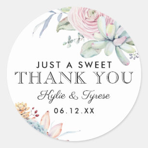Watercolor Succulent Floral Vintage Wedding Favour Classic Round Sticker
