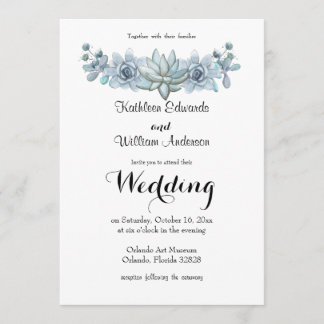 Watercolor Succulent & Flower Wedding Invitation