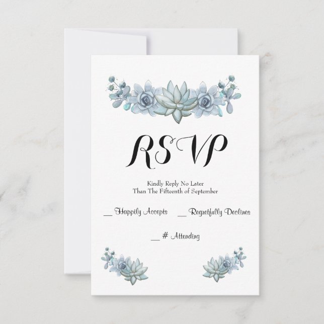 Watercolor Succulent & Flower Wedding RSVP Card (Front)
